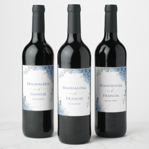 Hydrangea flowers wedding wine label