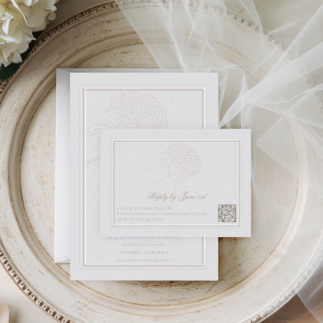 Hydrangea Formal Elegant Ivory QR Wedding Response (hydrangeas wedding response card qr code rsvp formal traditional elegant modern classic)