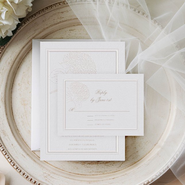 Hydrangea Formal Elegant Ivory Wedding Response (hydrangeas wedding response card rsvp card formal traditional elegant modern classic double frame)