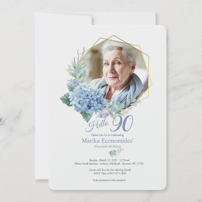 Hydrangea Frame Photo Birthday Invitation (Front)