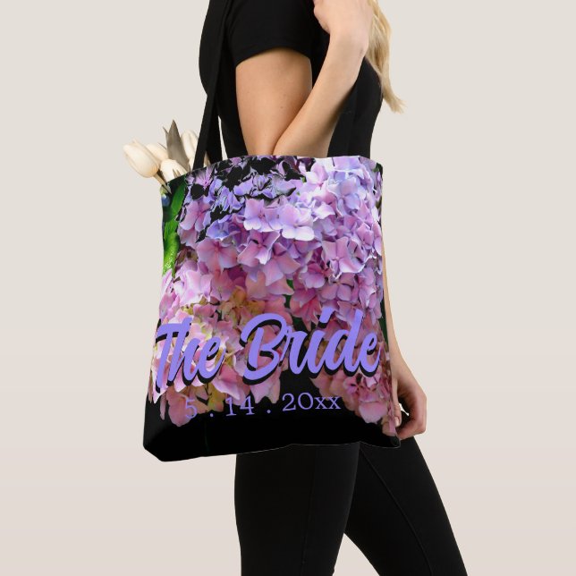 Hydrangea garden pink blue purple floral, Bride Tote Bag (Close Up)
