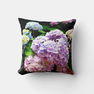 Hydrangea garden, pink, blue, purple floral cushion
