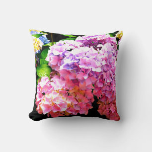 Hydrangea garden, pink, blue, purple floral cushion