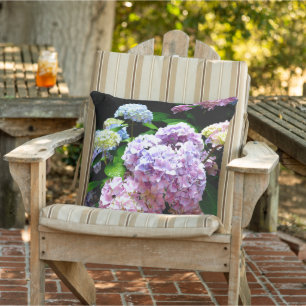 Hydrangea garden, pink, blue, purple floral cushion