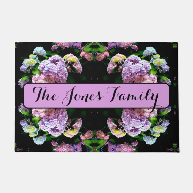 Hydrangea garden, pink, blue, purple floral  doormat (Front)