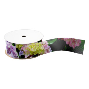 Hydrangea garden, pink, blue, purple floral grosgrain ribbon