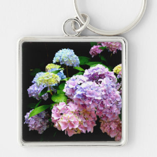 Hydrangea garden, pink, blue, purple floral key ring