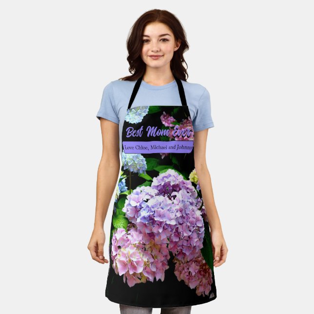 Hydrangea garden pink blue purple floral mum gift apron (Worn)