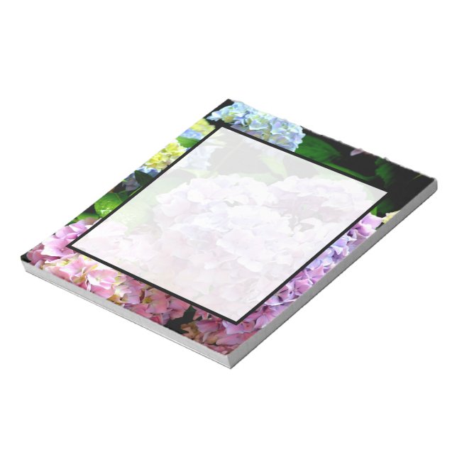 Hydrangea garden, pink, blue, purple floral notepad (Rotated)