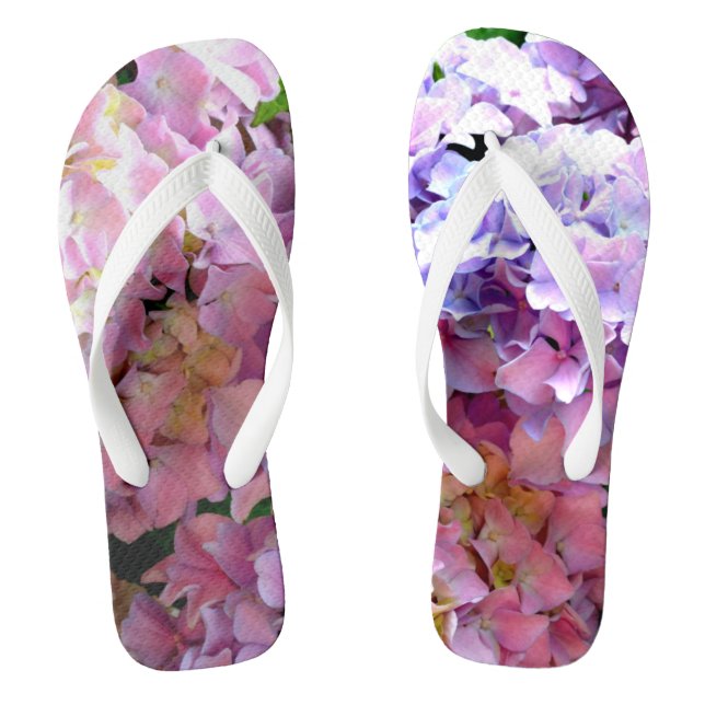 Hydrangea garden, pink, blue, purple floral thongs (Footbed)