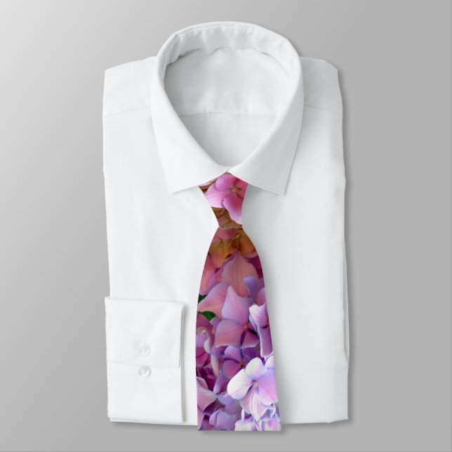 Hydrangea garden, pink, blue, purple floral tie (Tied)