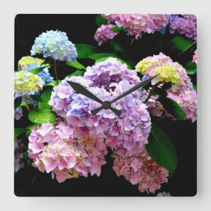 Hydrangea Garden Square Wall Clock