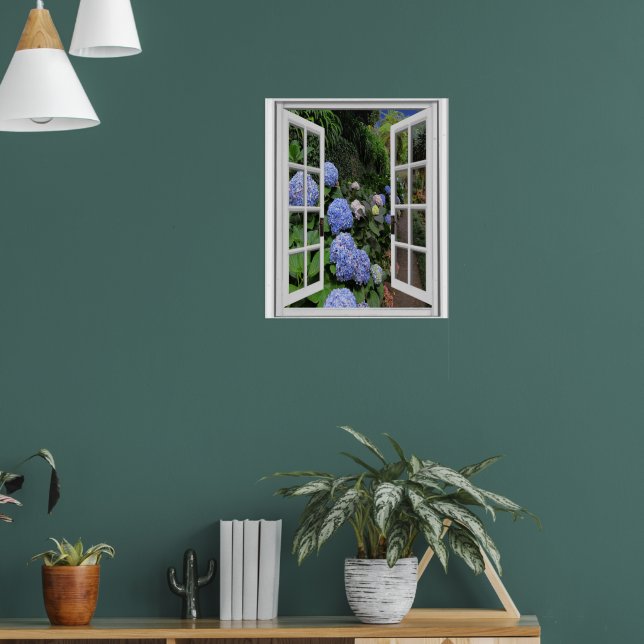 Hydrangea Garden View Fake Window Poster (Living Room 1)
