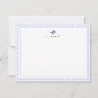Hydrangea Gingham Border Personalised Stationery Card