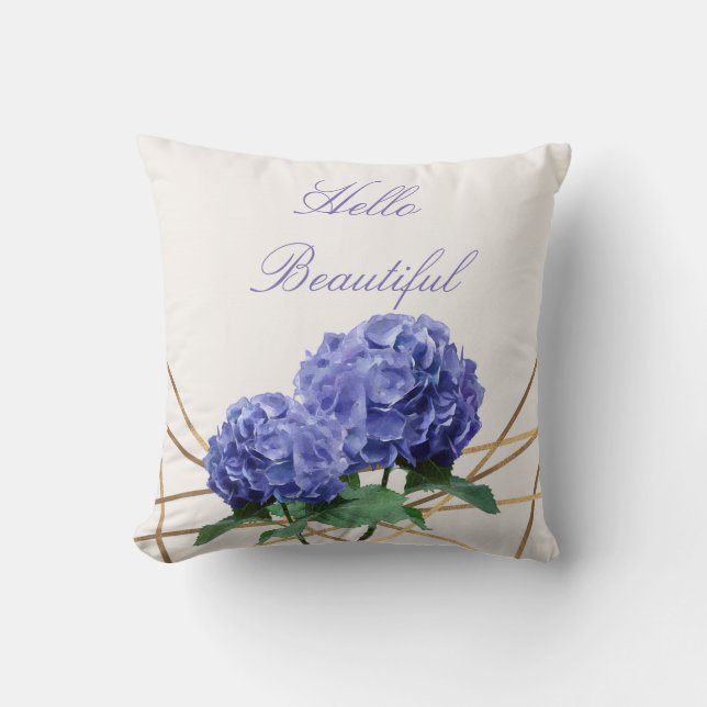 Hydrangea & Gold Elegant Floral Personalised Cushion (Front)