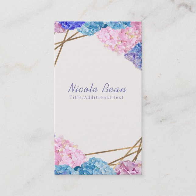 Hydrangea & Gold Lines Elegant Spring Floral Chic Business Card (Front)