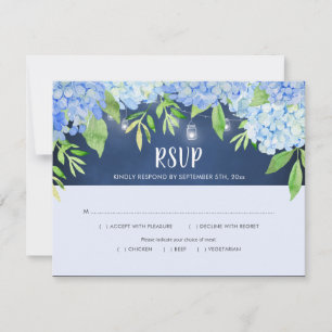 Hydrangea Greenery Navy Mason Jar Lights RSVP Card