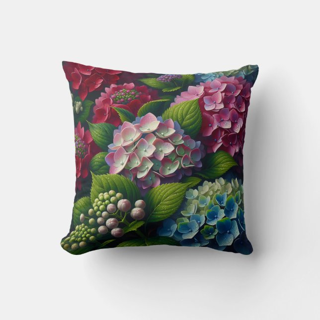 “Hydrangea Harmony: Dew-Kissed Elegance" Cushion (Front)