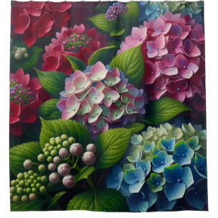“Hydrangea Harmony: Dew-Kissed Elegance Shower Curtain