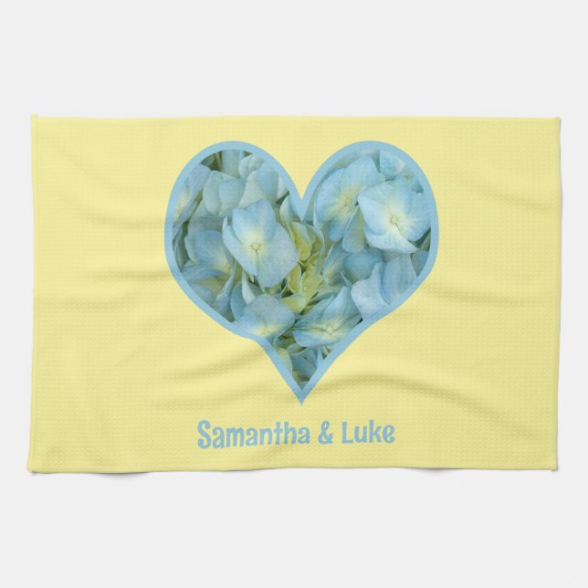Hydrangea Heart with Personalised Text Tea Towel (Horizontal)