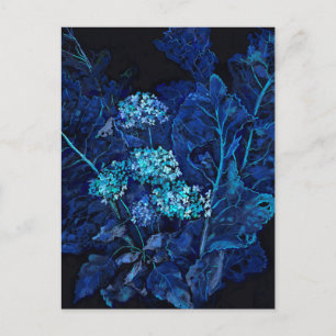Hydrangea & Horseradish Floral Painting Black Blue Holiday Postcard