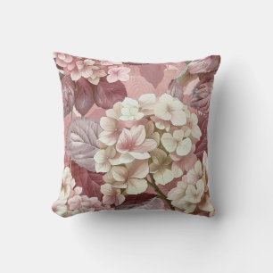 Hydrangea hortensia pink cream blossom petals cushion