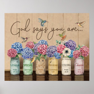 Hydrangea & Hummingbirds God Says You Are  Poster
