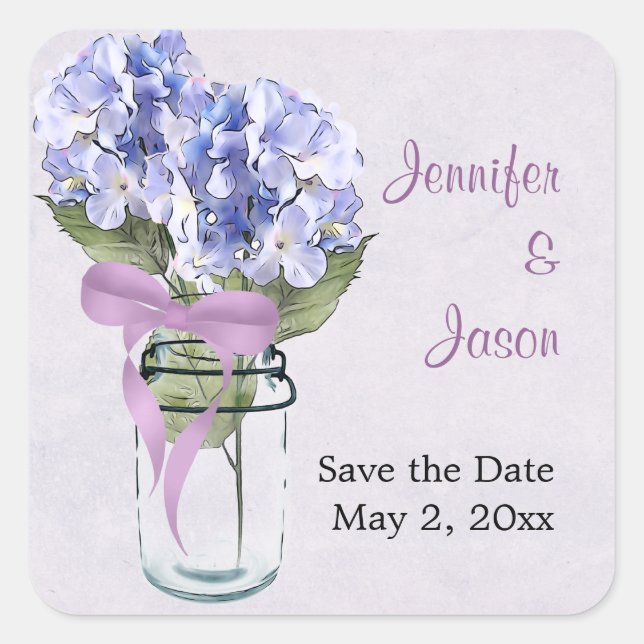 Hydrangea in a Mason Jar - Save the Date Sticker (Front)