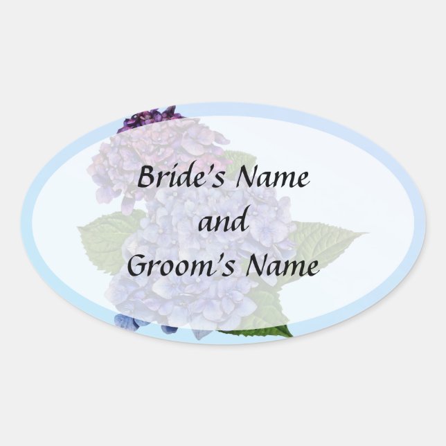 Hydrangea in Shades of Purple Save the Date Oval Sticker (Front)