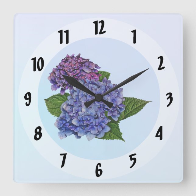 Hydrangea in Shades of Purple Square Wall Clock (Front)