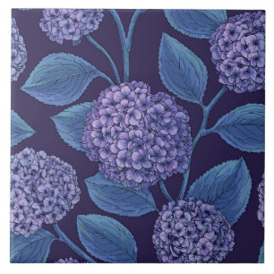 Hydrangea in violet and blue ceramic tile