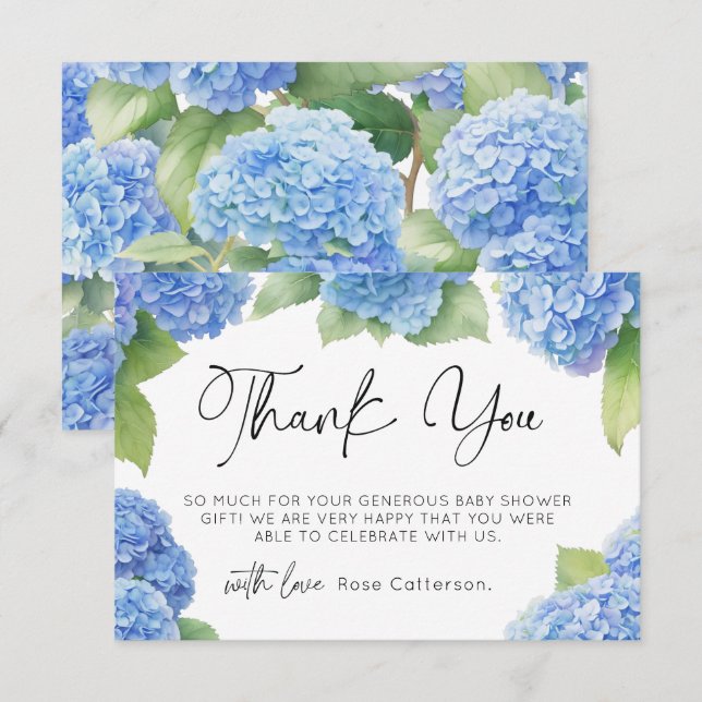 Hydrangea It's a Boy Baby Shower Thank You  Card (Front/Back)