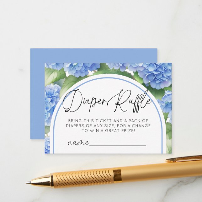 Hydrangea It's a Boy Diaper Raffle Baby Shower Enclosure Card (Front/Back In Situ)