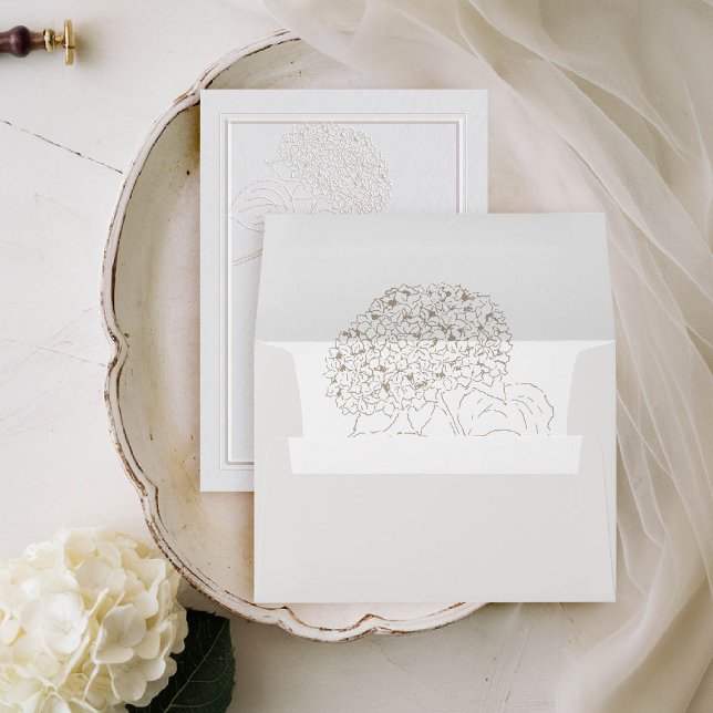 Hydrangea Ivory Art Sketch Elegant Classic Wedding Envelope (hydrangeas wedding envelope formal traditional elegant modern classic double frame ivory)