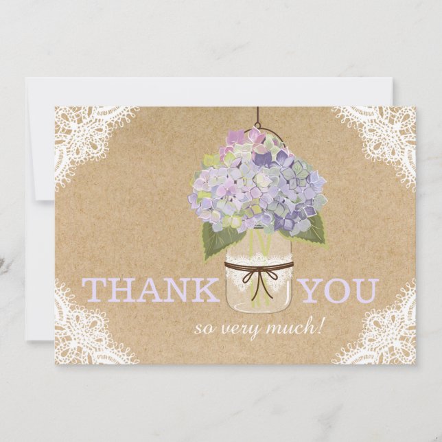 Hydrangea Lace Kraft Modern Rustic Thank You (Front)
