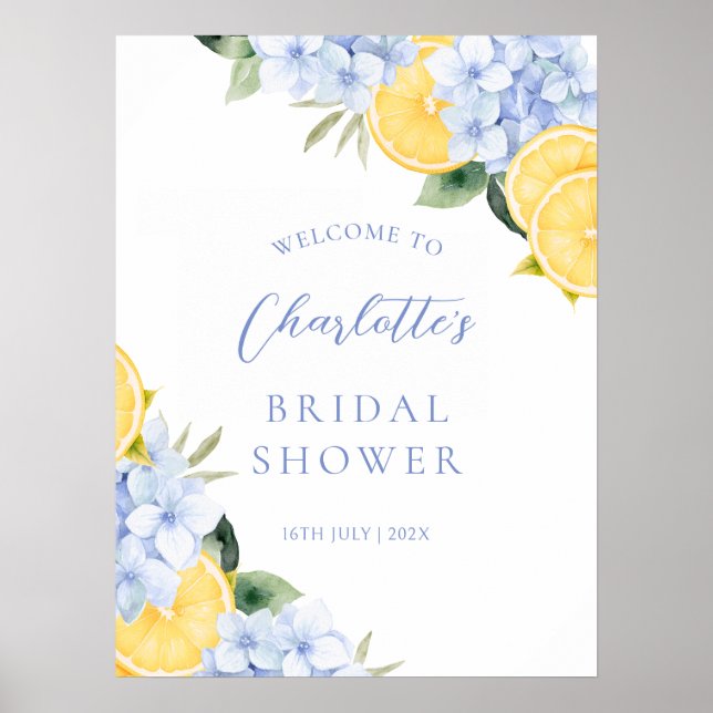 Hydrangea Lemon Bridal Shower Welcome Poster (Front)