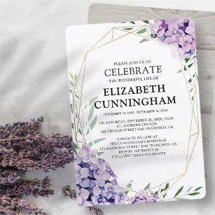 Hydrangea Lilac Floral Geometric Memorial Invitation