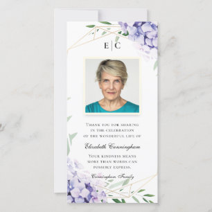 Hydrangea Lilac Floral Geometric Memorial Thank You Card