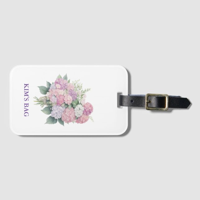 Hydrangea Luggage Tag, personalised Tag (Front Horizontal)