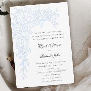 Hydrangea Luminous Blue Formal Classic Wedding Invitation