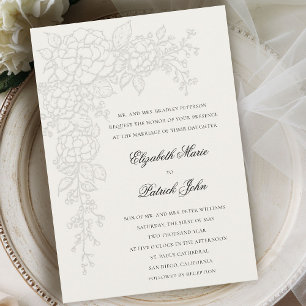 Hydrangea Luminous Ecru Formal Classic Wedding Invitation