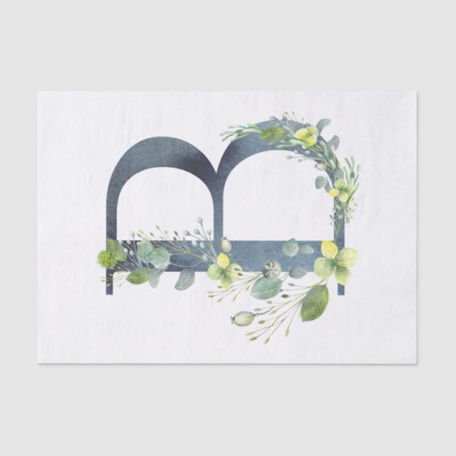 Hydrangea Lunar Floral Watercolor Alphabet B Tissue Paper (Front)