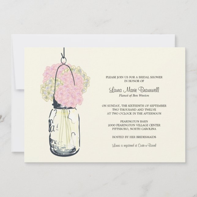 Hydrangea & Mason Jar Bridal Shower Invitation (Front)