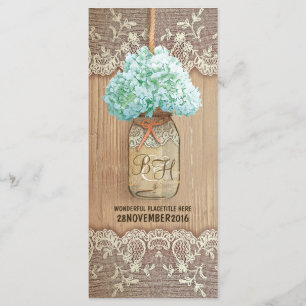 hydrangea mason jar rustic wedding programs