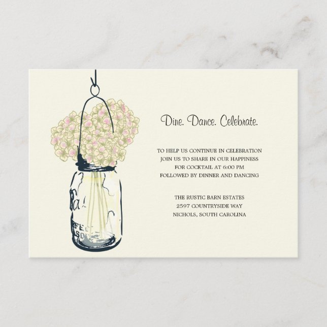 Hydrangea & Mason Jar Wedding Reception Enclosure Card (Front)