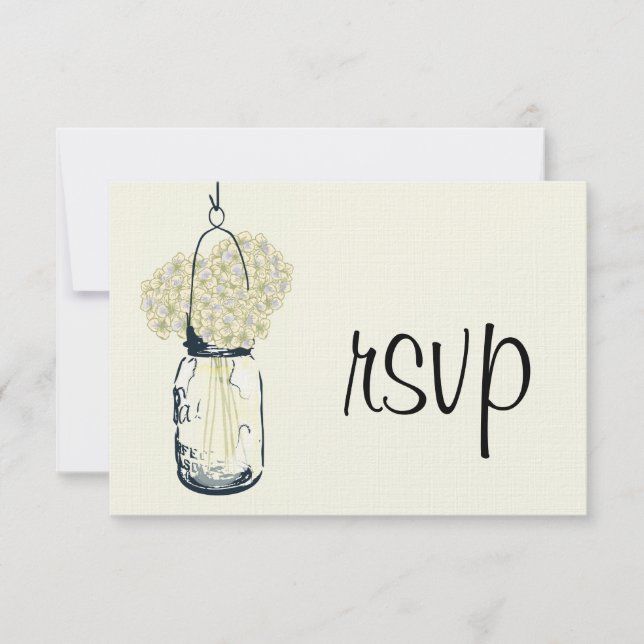 Hydrangea & Mason Jar Wedding RSVP Card (Front)