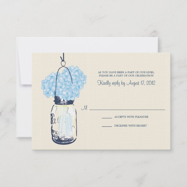 Hydrangea & Mason Jar Wedding RSVP Card (Front)