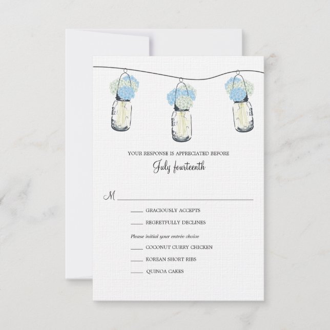 Hydrangea & Mason Jar Wedding RSVP Card (Front)