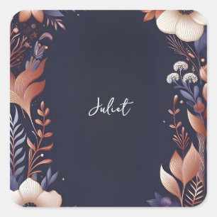 Hydrangea Metallic Pure Navy Blue Bridal Shower Square Sticker