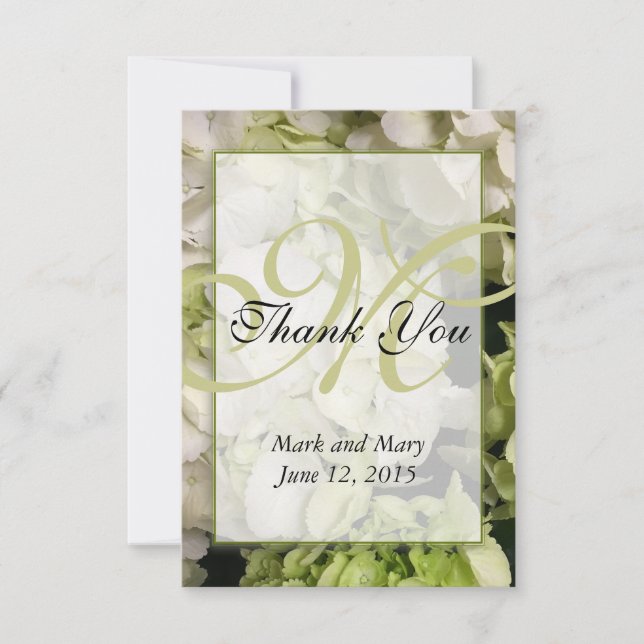 Hydrangea Monogram Personalised Thank You Card (Front)
